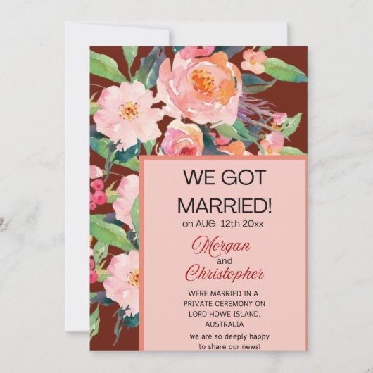 水彩花卉「新婚おめでとう」発表 招待状 (正面)