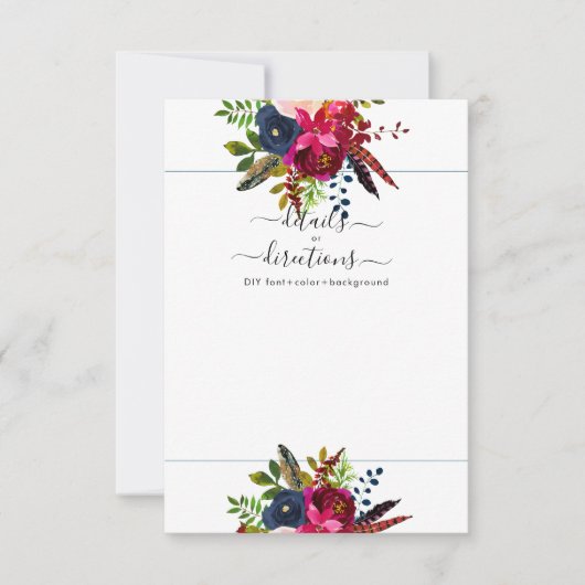 水彩花卉 桃花色、酒红+海军蓝 案内状 (正面)