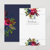 水彩花卉 桃花色、酒红+海军蓝 案内状 (正面/裏面)