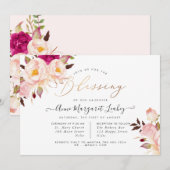 水彩花卉 桃花 牡丹 祝福 招待状 (正面/裏面)