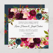 水彩花卉 淡粉色, 栗色+藏蓝色 案内状 (正面/裏面)