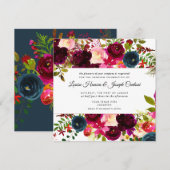 水彩花卉 淡粉色,酒红色+藏蓝色 案内状 (正面/裏面)