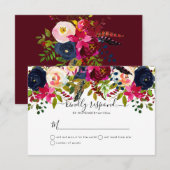 水彩花卉 淡粉色、酒红色+藏蓝色 案内状 (正面/裏面)