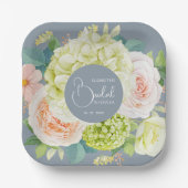 水彩花卉 淡蓝色 婚前小聚会 ペーパープレート (正面)