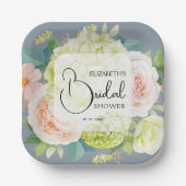 水彩花卉 淡蓝色 婚前派对 ペーパープレート (正面)
