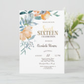 水彩花卉 淡蓝色 甜蜜十六岁生日邀请函 招待状 (スタンド正面)