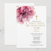水彩花卉 灰玫瑰 初领圣体 招待状 (正面/裏面)