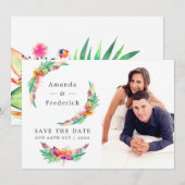 水彩花卉 熱帯 夏 ビーチ ウェディング セーブザデート (正面/裏面)