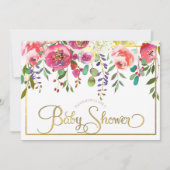 水彩花卉 现代婴儿淋浴 招待状 (正面)