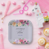 水彩花卉 现代植物婚礼 ペーパープレート (パーティー)