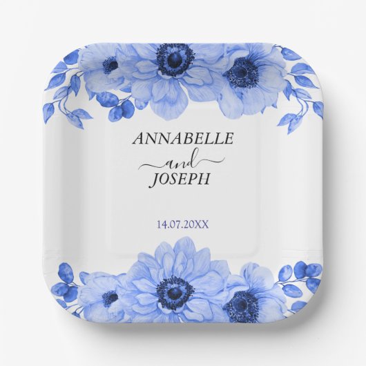 水彩花卉 现代植物婚礼 ペーパープレート (正面)