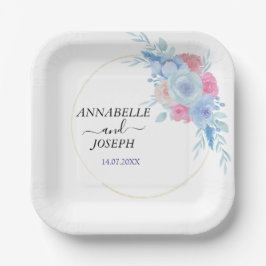 水彩花卉 现代植物婚礼 ペーパープレート