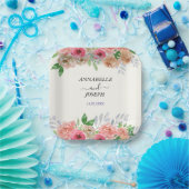 水彩花卉 现代植物婚礼 ペーパープレート (パーティー)