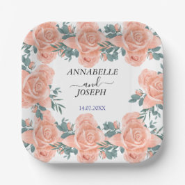 水彩花卉 现代植物婚礼 ペーパープレート