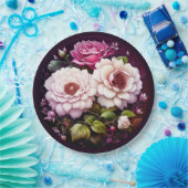 水彩花卉 粉色和紫色花朵 ペーパープレート (パーティー)