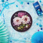 水彩花卉 粉色和紫色花朵 ペーパープレート (パーティー)