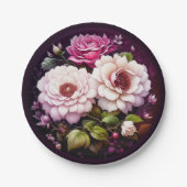 水彩花卉 粉色和紫色花朵 ペーパープレート (正面)