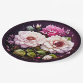 水彩花卉 粉色紫色花朵 ペーパープレート (アングル)