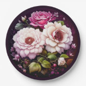 水彩花卉 粉色紫色花朵 ペーパープレート (正面)