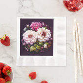 水彩花卉 粉色紫色花朵 縁ありランチョンナプキン (インサイチュ)