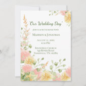 水彩花卉 粉色 优雅 时尚 绿色 手写体 招待状 (正面)