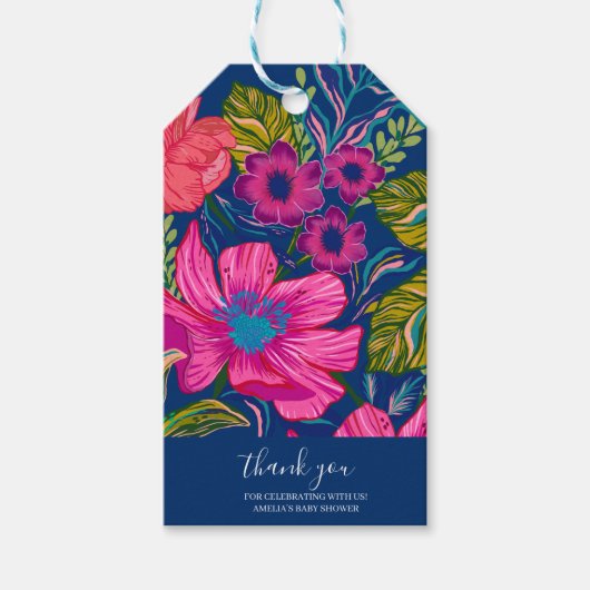 水彩花卉 粉色 婚前小礼物 ギフトタグ (正面)