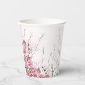 水彩花卉 粉色 植物図鑑 紙コップ (正面)