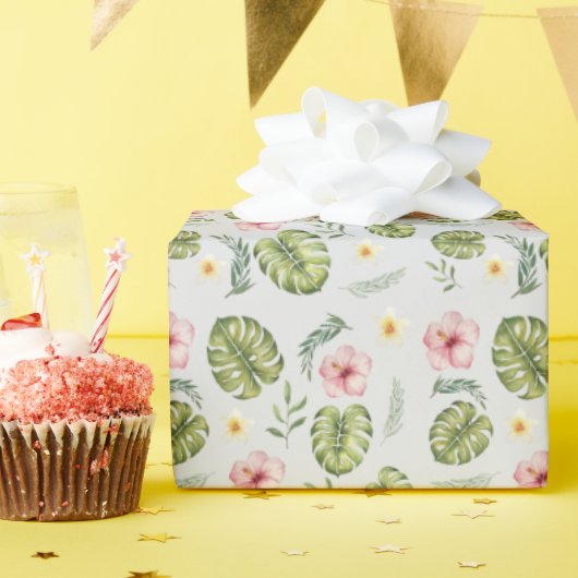 水彩花卉 粉色 淡灰色 优雅 ラッピングペーパー (誕生日パーティー)