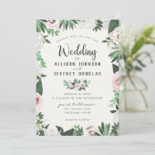 水彩花卉 粉色 白色 绿色婚礼贺卡 招待状 (スタンド正面)