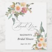 水彩花卉 粉色 绿色 婚前小聚会 ワインラベル (シングルラベル)