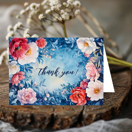 水彩花卉 粉色 蓝色 オーダーメイド サンキューカード