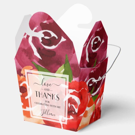 水彩花卉 红 橙色 深红葡萄酒色 フェイバーボックス (オープン)