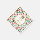 水彩花卉，自定义照片文字，生日 スタンダードカクテルナプキン (角)