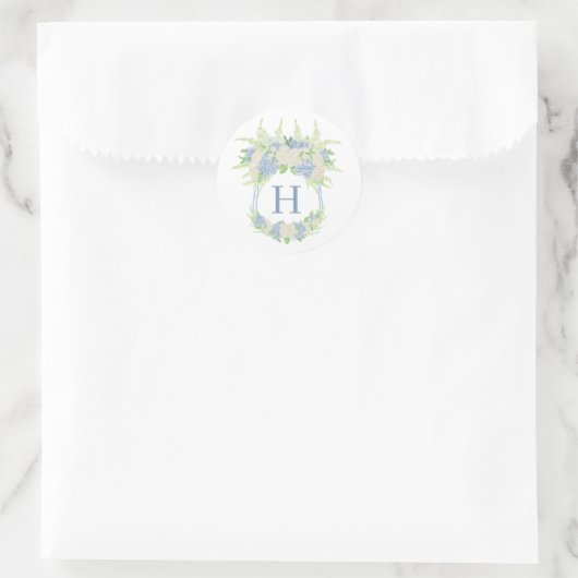 水彩花卉 蓝白绣球花 crest ラウンドシール (バッグ)