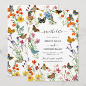 水彩花卉 蝴蝶 花卉婚礼 セーブザデート (正面/裏面)