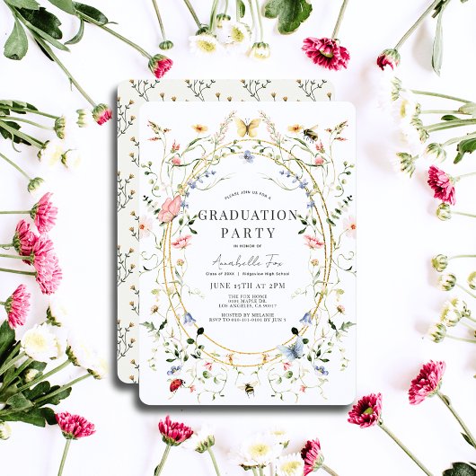 水彩花卉 蝴蝶 蜜蜂 毕业典礼 招待状