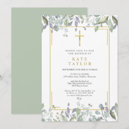 水彩花卉 Baptism 誕生記念 招待状