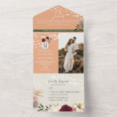 水彩花卉 Burgundy 和桃色婚礼 オールインワン招待状 (内側)