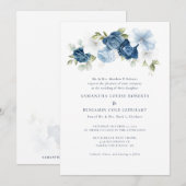 水彩花卉- dusty blue 花開婚禮 招待状 (正面/裏面)
