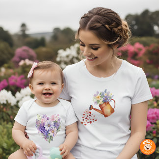 水彩花咲くハート フラワーマッチング ワンピース ベビーボディスーツ