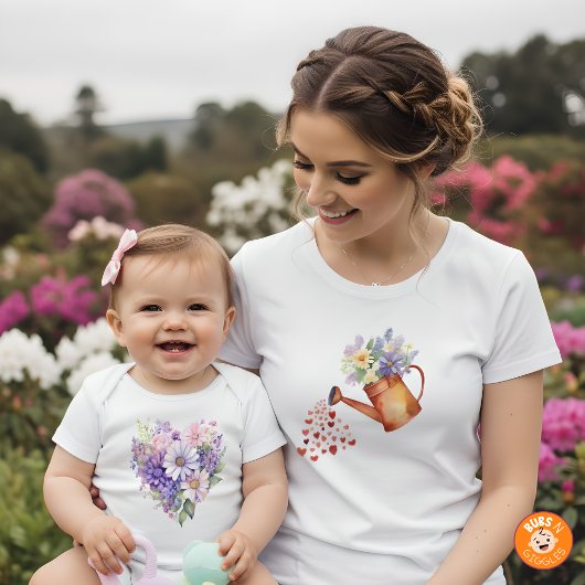 水彩花咲くハート フラワーマッチング ワンピース ベビーボディスーツ