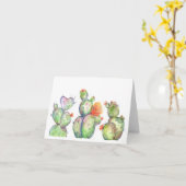 水彩花咲く砂漠のサボテン カード (黄色い花)