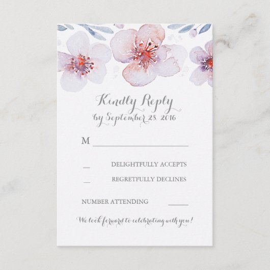 水彩花園モダン結婚式返信カード 出欠カード (正面)