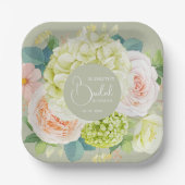 水彩花園花卉 婚前シャワー ペーパープレート (正面)