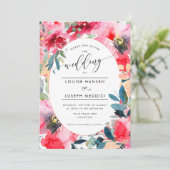 水彩花夏バラ赤グラデーション結婚色 招待状 (スタンド正面)