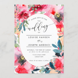 水彩花夏バラ赤グラデーション結婚色 招待状