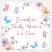 水彩花夏女の子の赤ちゃんシャワー スクエアシール (正面)