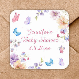 水彩花夏女の子の赤ちゃんシャワー スクエアシール