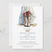 水彩花嫁イン女性のカーボーイブーツブライダルシャワー 招待状 (正面)