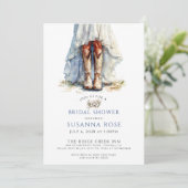 水彩花嫁イン女性のカーボーイブーツブライダルシャワー 招待状 (スタンド正面)